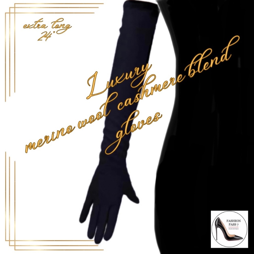 24” Long Black Cashmere Merino Wool Luxury Glove Classic Opera Winter Warm Glove